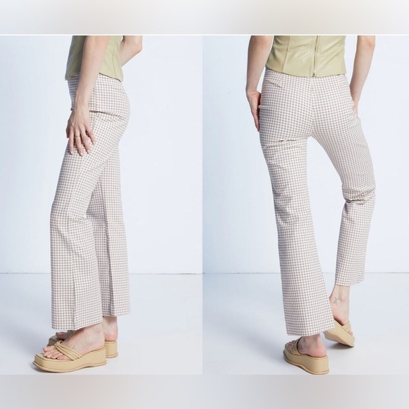 WeWoreWhat Gingham Plaid Cropped Straight Kick Flare Pants Whisper White Size 10 - Picture 1 of 6